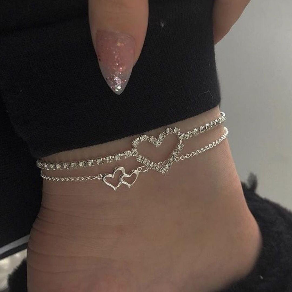Damen Fußkettchen mit herzförmigem Design und funkelnden Strasssteinen Shop Nory