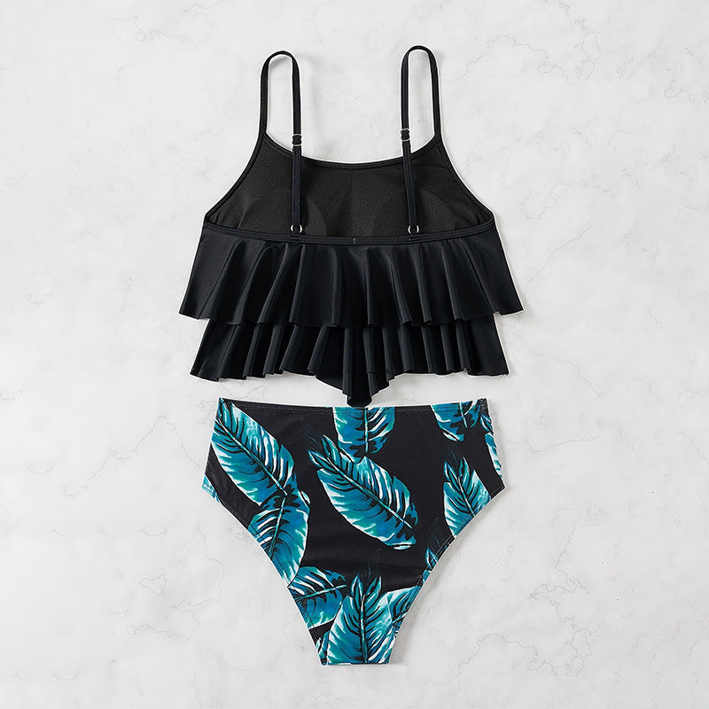 Damen Crop-Top-Bikini mit voluminösen Rüschendetails und hoch tailliertem Slip