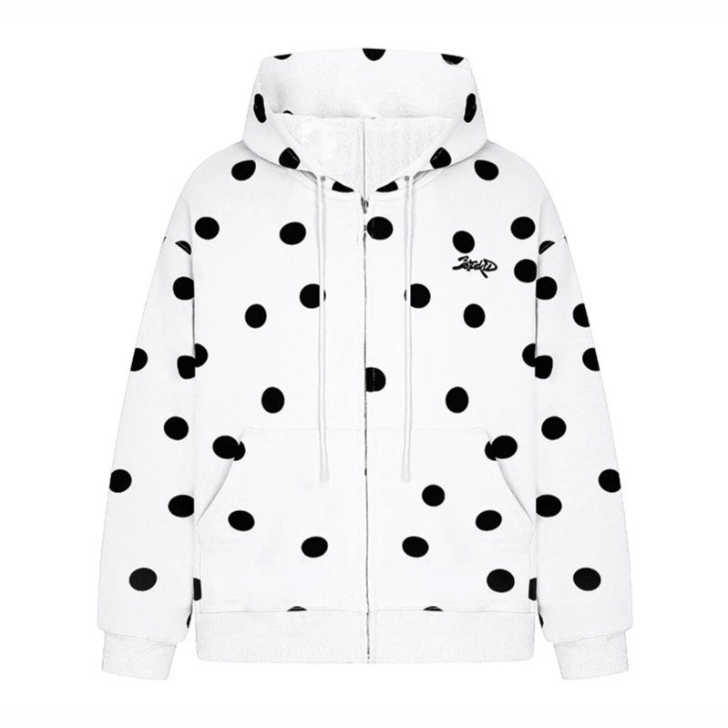 Damen Kapuzen-Sweatjacke mit durchgehendem Reißverschluss, Oversize-Schnitt und Polka-Dot-Print Shop Nory