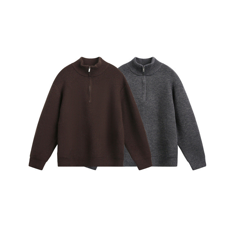 Unisex Grobstrick-Pullover mit halbem Reißverschluss und Stehkragen Shop Nory