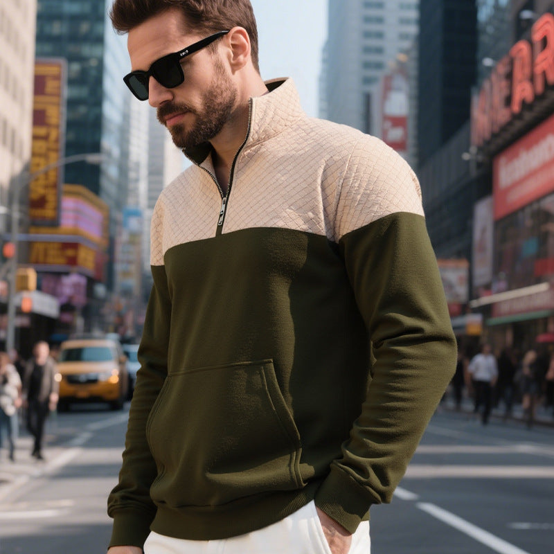 Herren Colorblock-Halbzip-Sweatshirt mit gesteppter Brustpartie, Kängurutasche und elastischen Bündchen Shop Nory