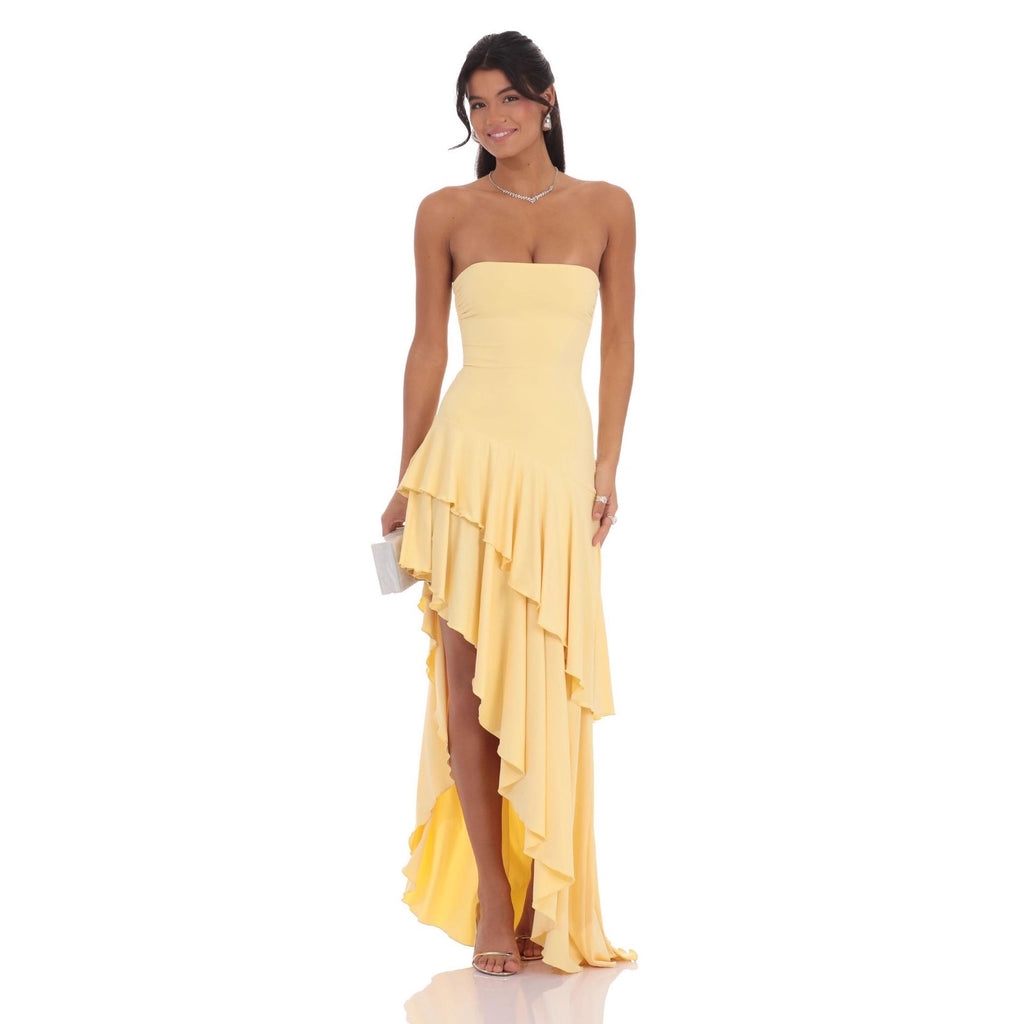Damen asymmetrisches Abendkleid mit voluminösen Rüschendetails Shopnory