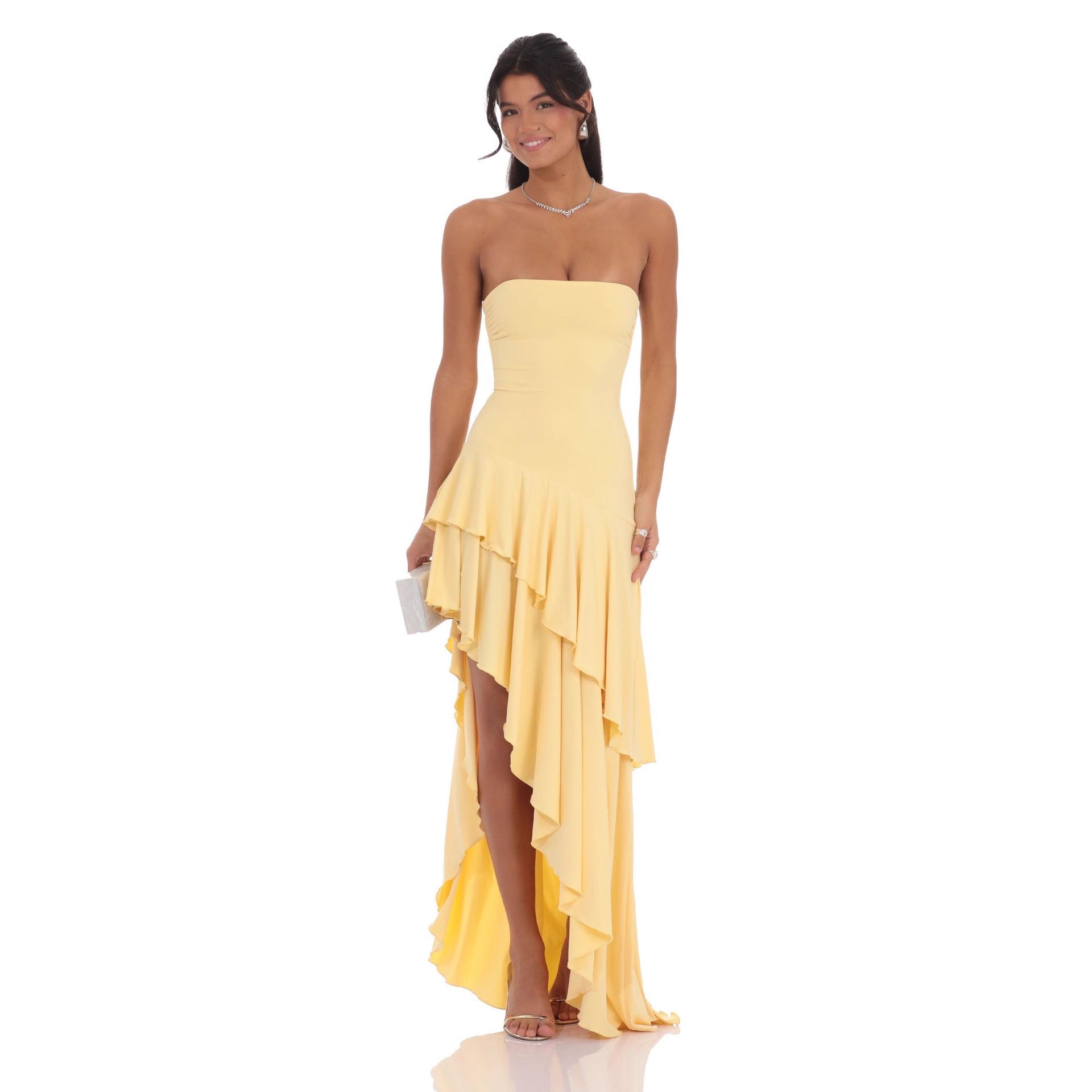 Damen asymmetrisches Abendkleid mit voluminösen Rüschendetails Shopnory