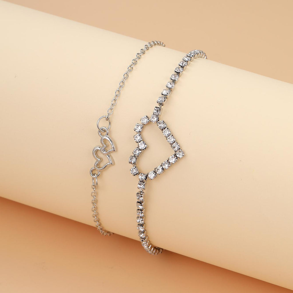 Damen Fußkettchen mit herzförmigem Design und funkelnden Strasssteinen Shop Nory