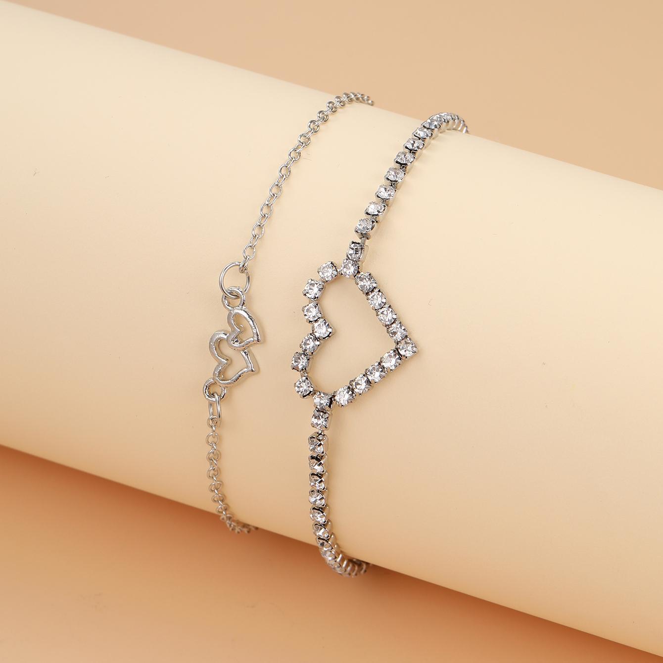 Damen Fußkettchen mit herzförmigem Design und funkelnden Strasssteinen Shop Nory
