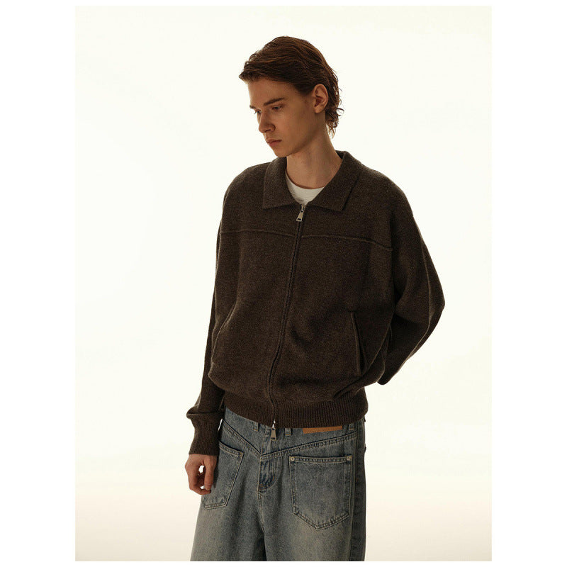 Herren Gestrickte Zipjacke mit Hemdkragen, Rippbündchen und verdeckten Eingrifftaschen Shop Nory
