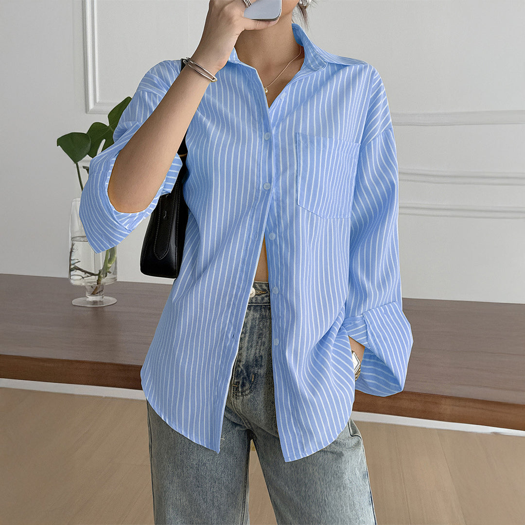 Damen nan oversized Hemdbluse mit kastigem Schnitt, Brusttasche und abgerundetem Saum Shop Nory