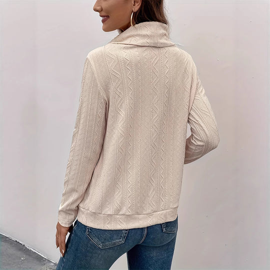 Damen Texturiertes Cowl‑Neck Langarmshirt mit Kordelzugsaum Shop Nory