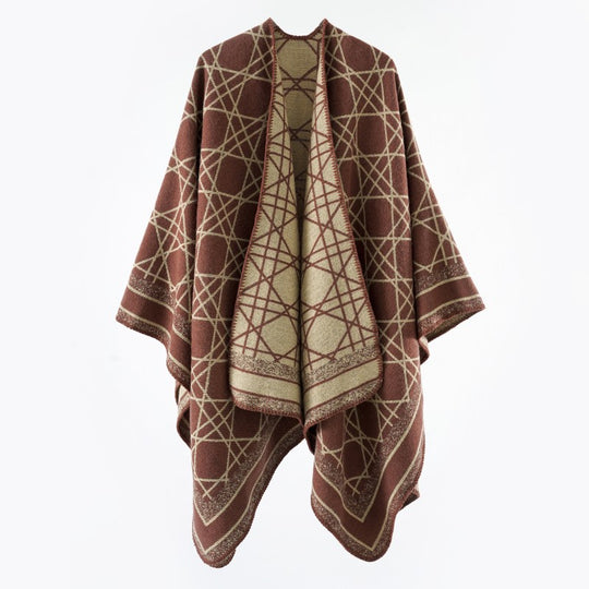 Damen Wendbarer Jacquard-Capeponcho mit geometrischem Allovermuster und offenem Kimono-Fall Shop Nory