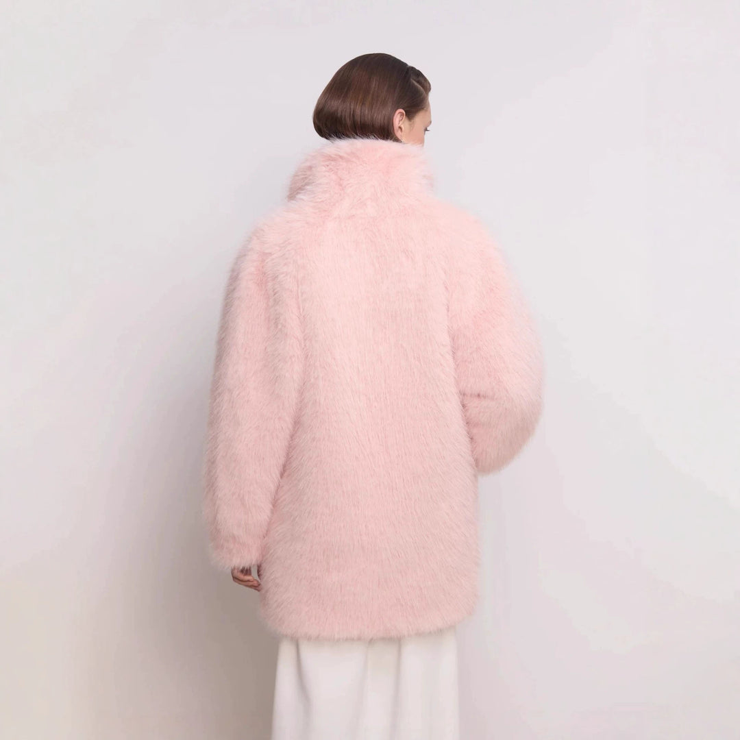 Damen Midilanger flauschiger Teddy-Kunstpelz‑Mantel mit stehendem Schalkragen Shop Nory
