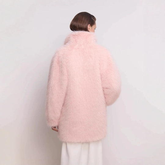 Damen Midilanger flauschiger Teddy-Kunstpelz‑Mantel mit stehendem Schalkragen Shop Nory