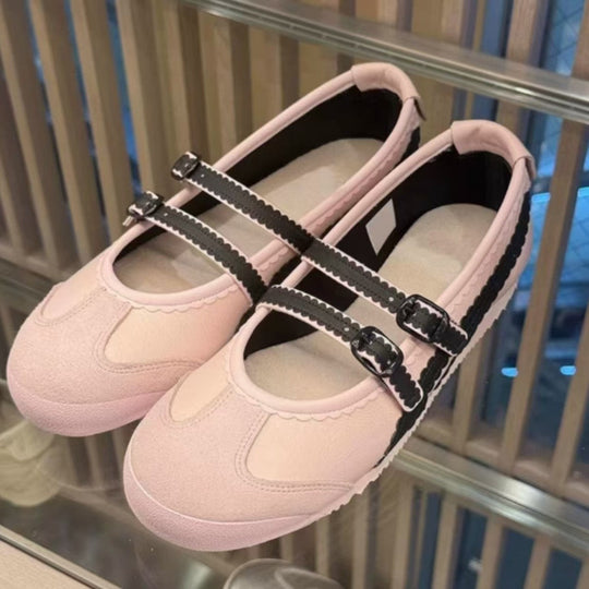 Damen Ballerina-Schuhe mit doppeltem Riemen und verspieltem Design