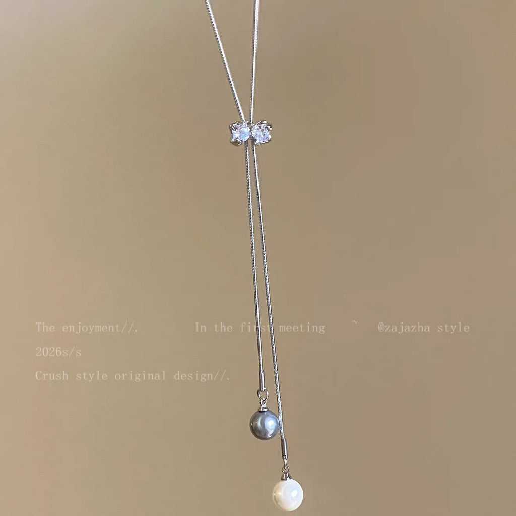 Damen Y-förmige Kette mit funkelndem Kristall- und eleganten Perlenanhängern Shop Nory