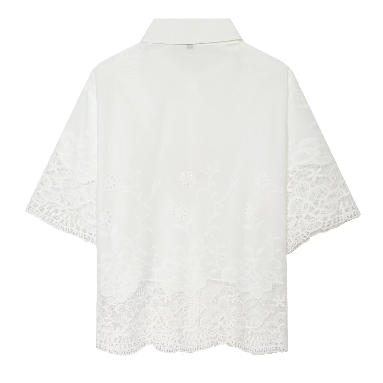 Damen Kurzarmbluse mit filigranem Spitzenbesatz Shopnory