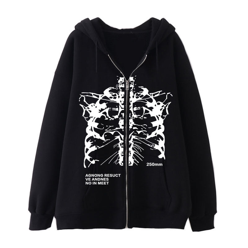 Damen nan Kapuzenjacke mit durchgehendem Reißverschluss und Rippenherz-Print Shop Nory