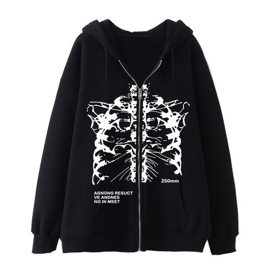 Damen nan Kapuzenjacke mit durchgehendem Reißverschluss und Rippenherz-Print Shop Nory