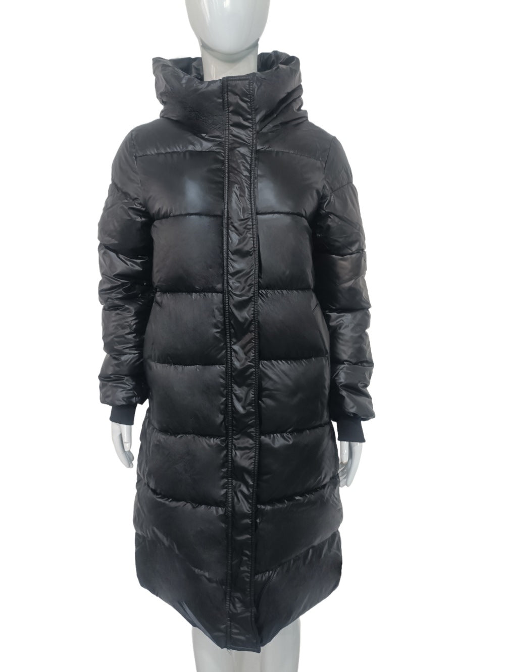 Damen Langer Puffer‑Mantel mit hohem Stehkragen, wattierter Steppung und elastischen Bündchen Shop Nory