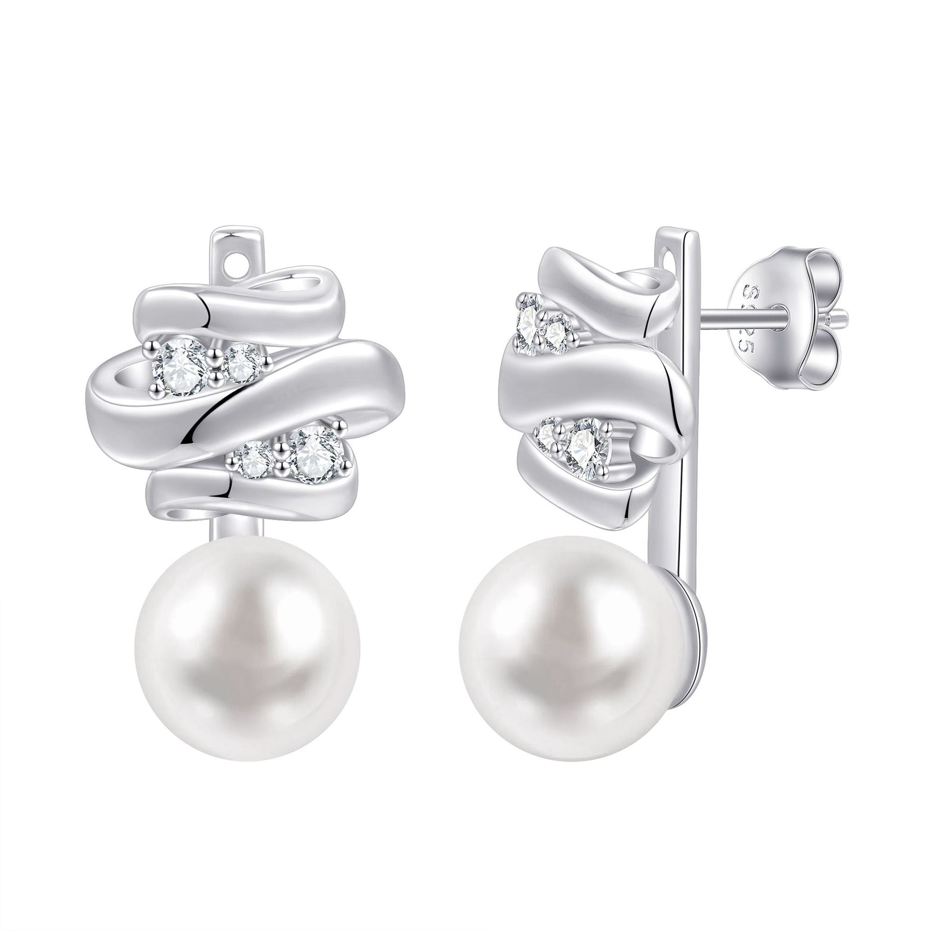 Damen Ohrstecker mit modernem, geschwungenem Design und funkelnden Kristallen Shop Nory