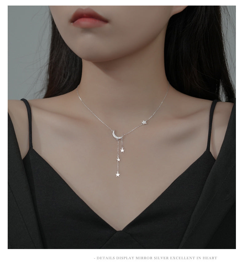 925 Sterling Silver Zircon Kettengehäuse Stern Mond Anhänger Halskette | Shop Nory