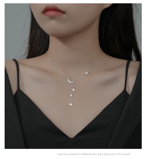 925 Sterling Silver Zircon Kettengehäuse Stern Mond Anhänger Halskette | Shop Nory