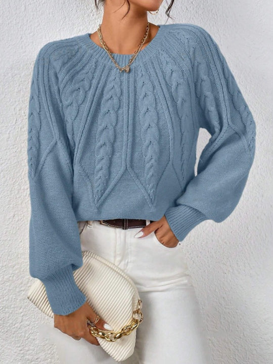 Damen nan kurzer Zopfmuster-Strickpullover mit Ballonärmeln und geripptem Saum Shop Nory