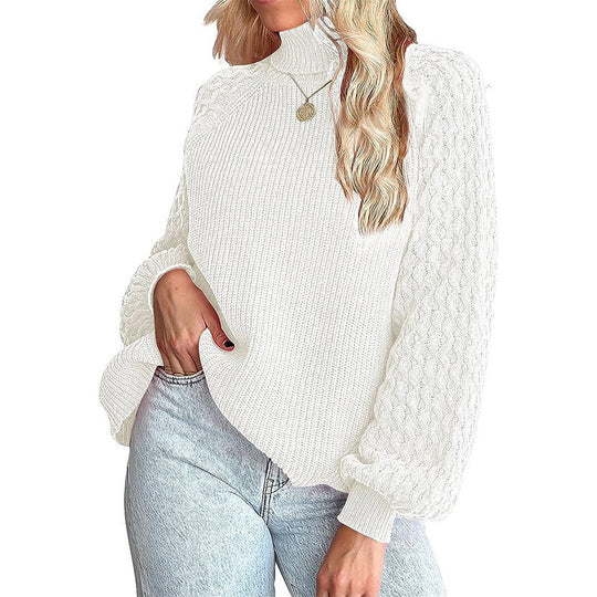 Damen Feinstrickpullover mit Rollkragen und voluminösen Zopfmuster-Ärmeln Shop Nory