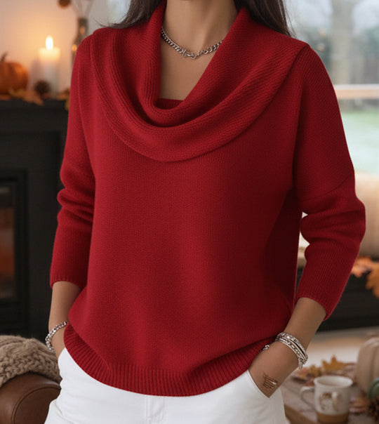 Damen Lässiger Schalkragen-Feinstrickpullover mit überschnittener Schulter und geripptem Saum Shop Nory