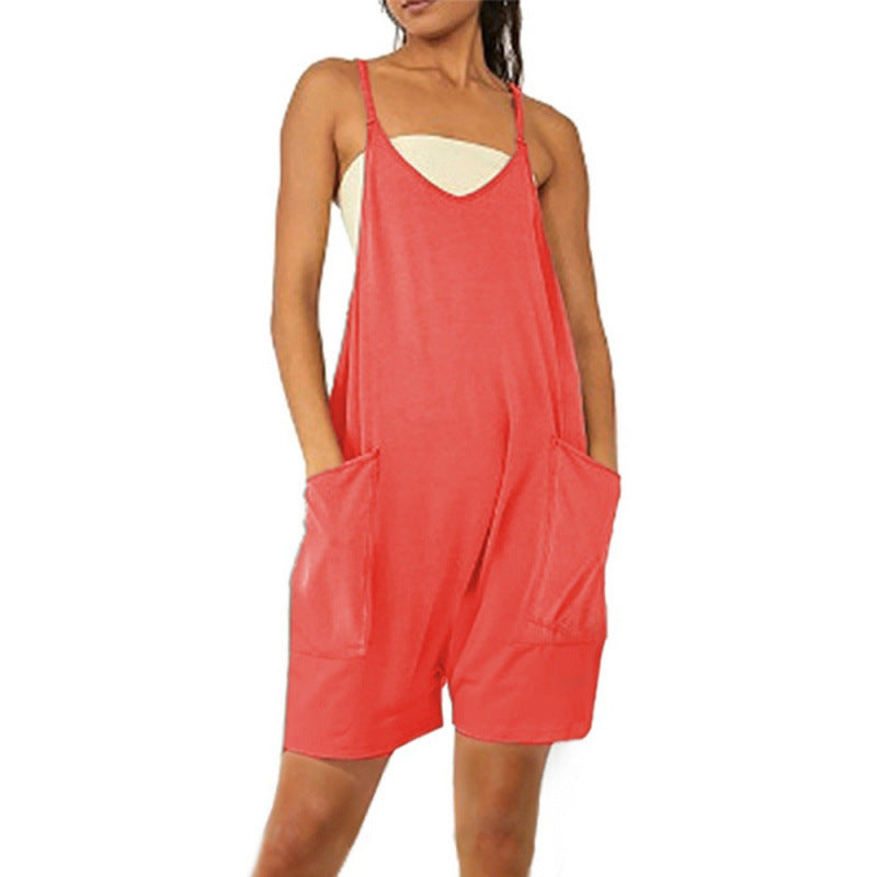 Damen Lässiger Jumpsuit mit tiefem Ausschnitt und praktischen Taschen