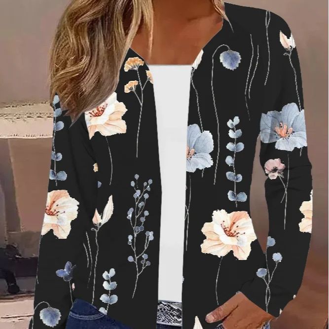 Damen Leichter Offener Strickcardigan mit floralem Aquarellprint und lässigem Fall Shop Nory