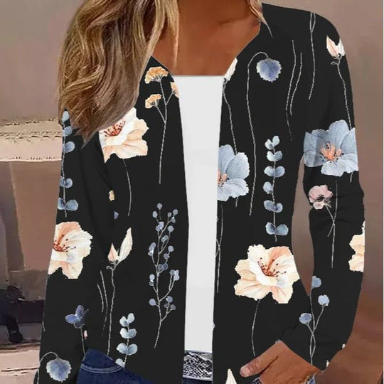 Damen Leichter Offener Strickcardigan mit floralem Aquarellprint und lässigem Fall Shop Nory