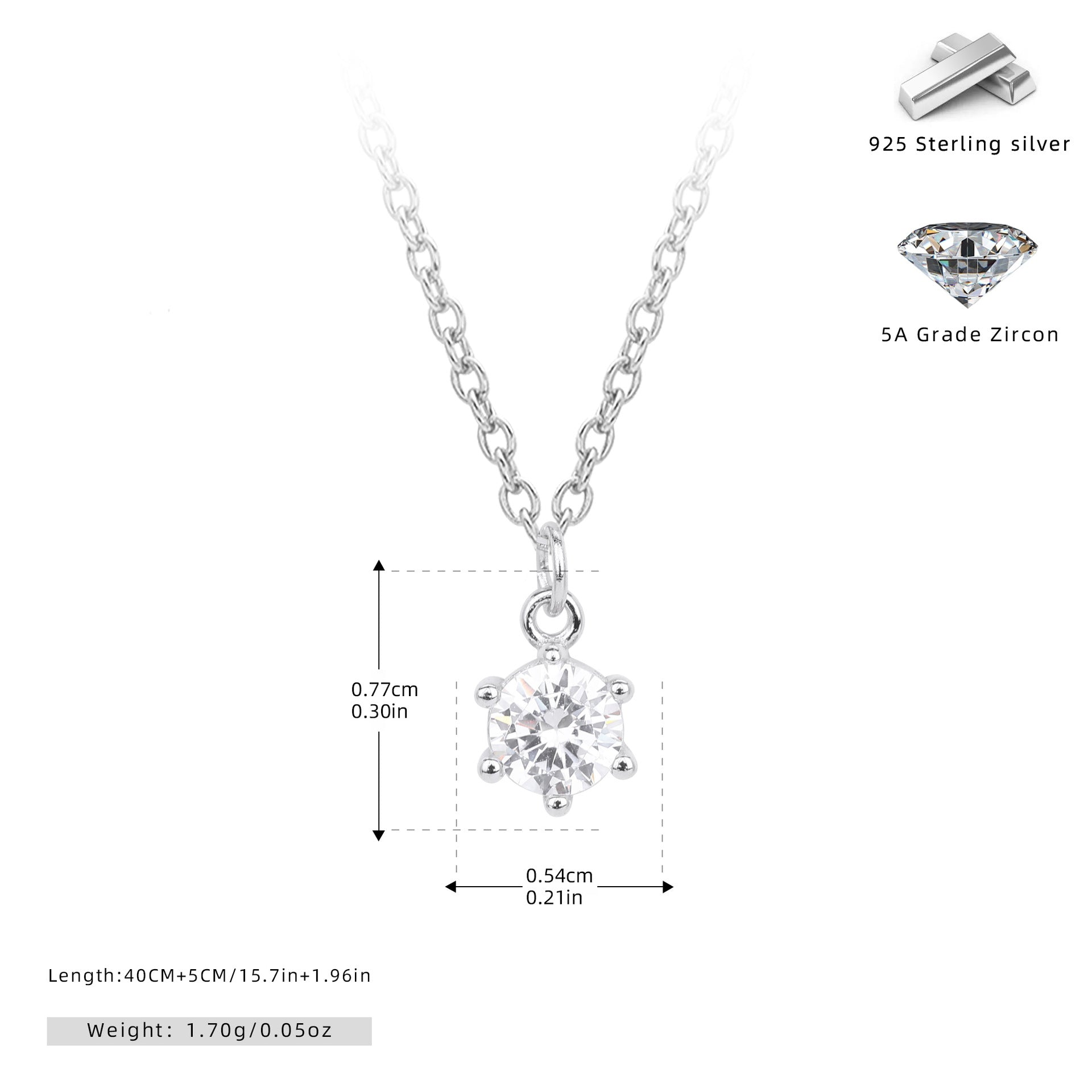 Damen Halskette mit geschmiedetem Zirkon-Anhänger und hochwertigen 925 Sterling Silber Shop Nory