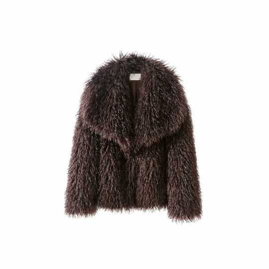 Damen Kurzjacke aus langflorigem Kunstpelz mit extra breitem Schalkragen Shop Nory