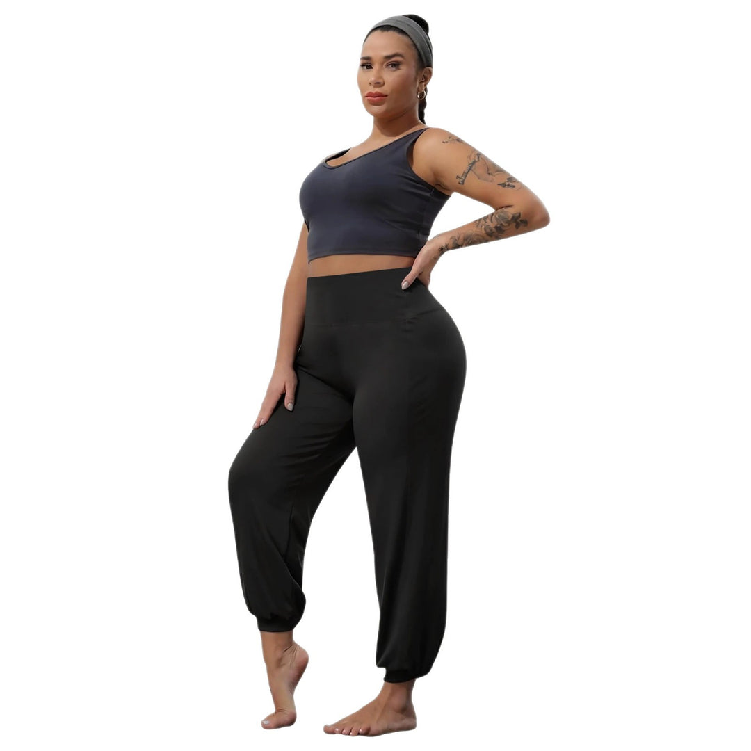 Damen Harem-Loungehose mit hoher Taille, taillierendem Schnitt und elastischen Bündchen Shopy Nory
