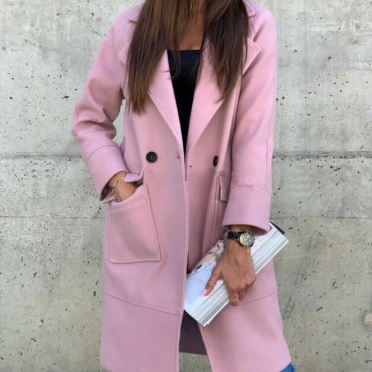 Damen Midilanger Wollmix Mantel im Clean-Cut mit Reverskragen und aufgesetzten Taschen Shop Nory
