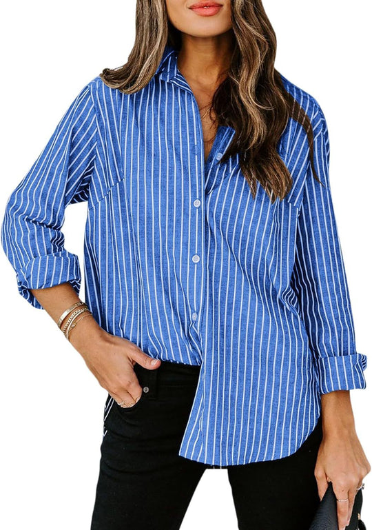 Damen gestreifte Bluse mit klassischem Kragen und lässigem Schnitt