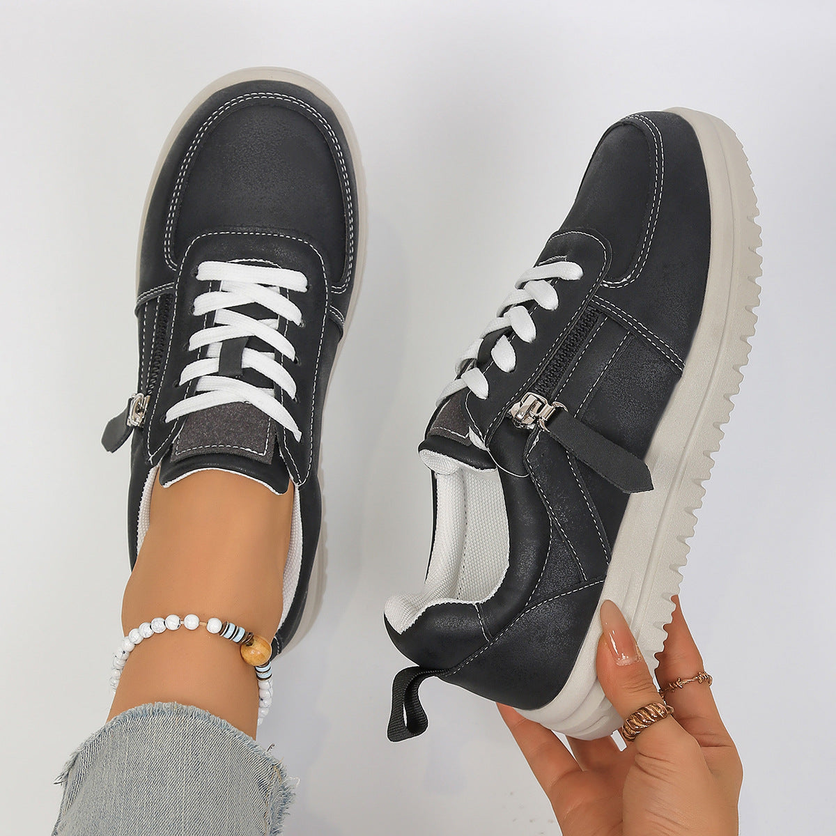Damen Sneakers mit modischem Reißverschluss und bequemer Sohle