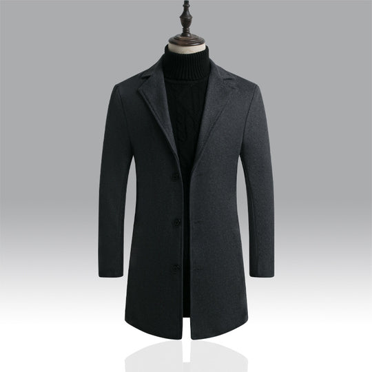 Herren Taillierter einreihiger Wollmantel mit Reverskragen und schlanker Silhouette Shop Nory