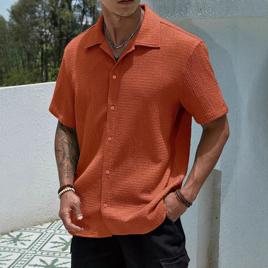 Herren nan locker geschnittenes Hemd aus gekrepptem Baumwollmix mit Kentkragen