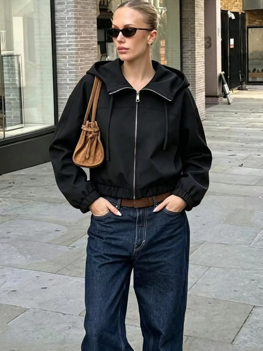 Damen Leichte Kapuzenjacke Cropped mit elastischem Saum Shop Nory