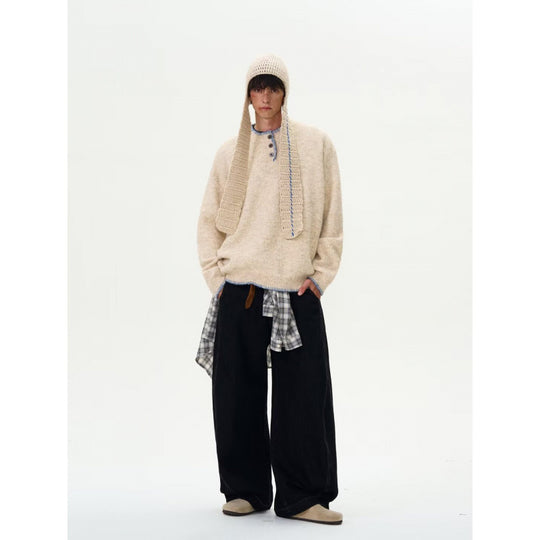 Herren Grobstrick-Henley-Pullover mit Bouclé-Optik und kontrastierten Bündchen Shop Nory