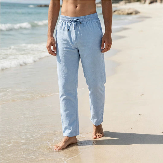 Herren Leichte Leinen-Baumwoll-Hose mit Tunnelzug, elastischem Bund und geradem Schnitt Shop Nory