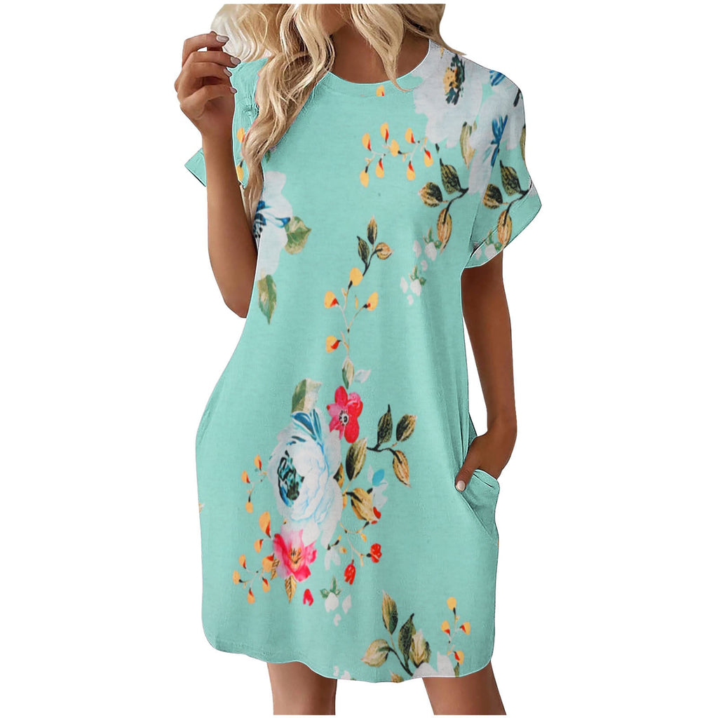 Damen lässiges Sommerkleid mit Blumenmuster und praktischen Taschen