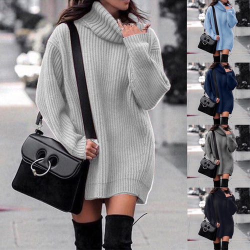 Damen Oversize-Longpullover mit Rollkragen, geripptem Feinstrick und figurumspielender Tunika-Länge Shop Nory
