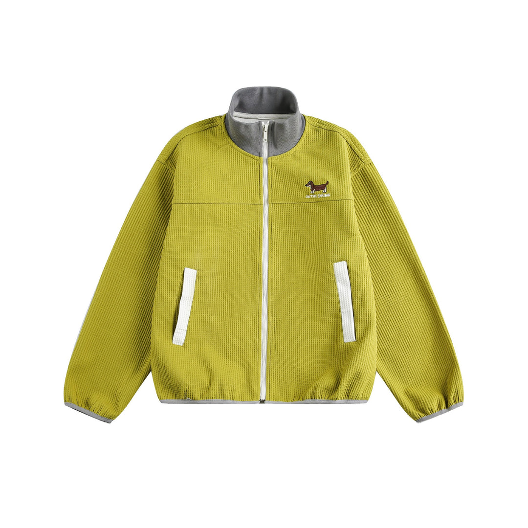 Damen Waffelstruktur Zipjacke im Boxy‑Cut mit Stehkragen und Hundestickerei Shop Nory