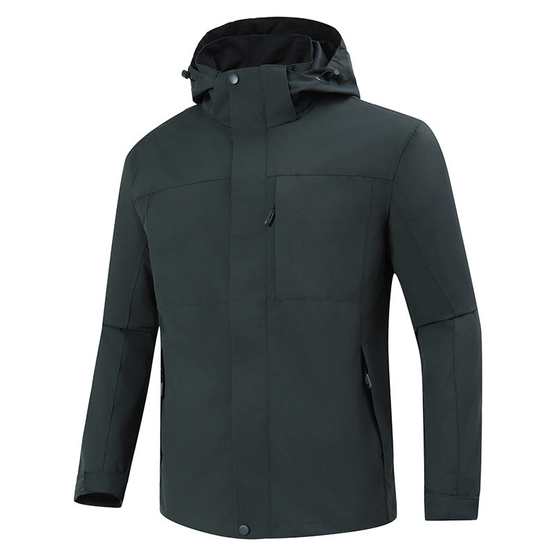 Herren Minimalistische wasserdichte Softshell‑Jacke mit kontrastfutter, verstellbarer Kapuze und verdeckten Reißverschlüssen Shop Nory