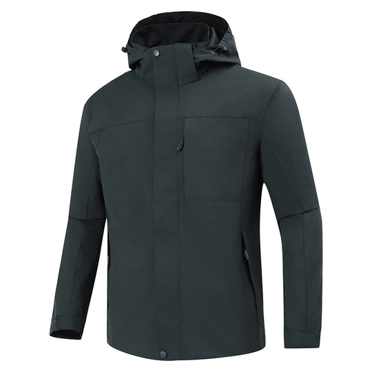 Herren Minimalistische wasserdichte Softshell‑Jacke mit kontrastfutter, verstellbarer Kapuze und verdeckten Reißverschlüssen Shop Nory