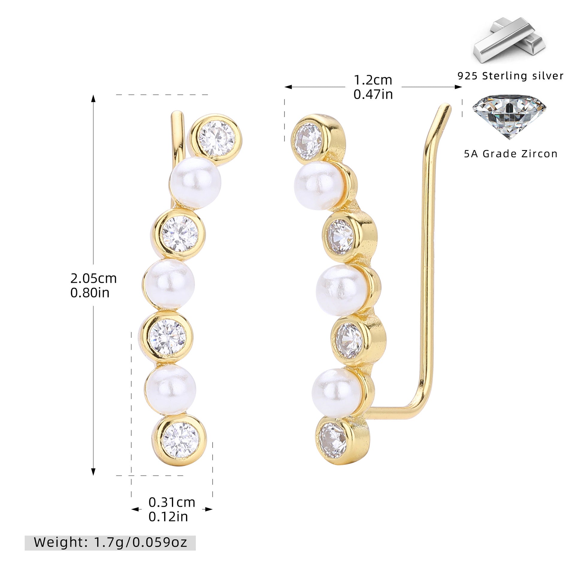 Damen Ohrstecker mit eleganter Perlen- und Zirkon-Verzierung Shop Nory