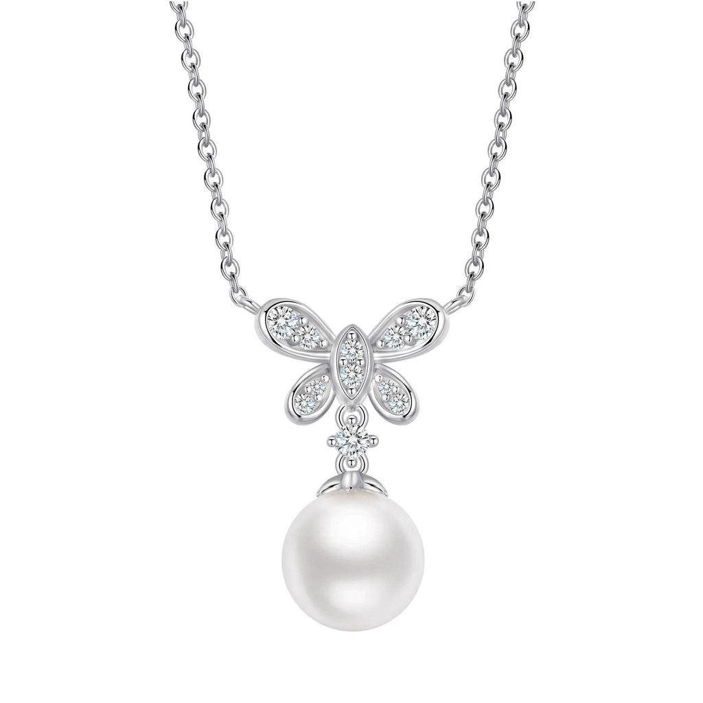 Damen Halskette mit filigranem Schmetterlingsanhänger und edler Perle Shop Nory