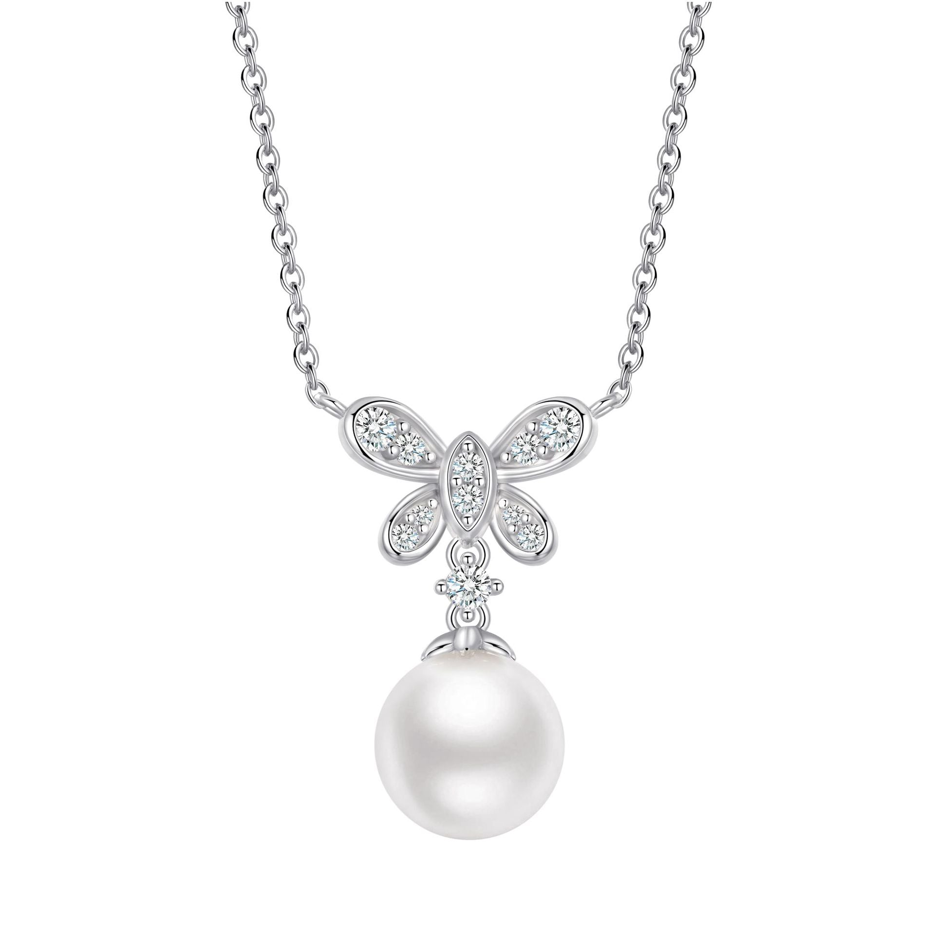 Damen Halskette mit filigranem Schmetterlingsanhänger und edler Perle Shop Nory