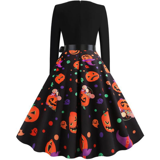 Damen Retro-Festliches Halloween-Kleid mit gewelltem Ausschnitt, taillierter Schnitt und weichem Tellerrock Shop Nory